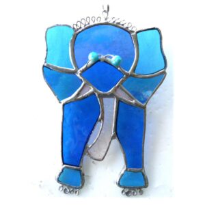 Elephant Stained Glass Suncatcher Aqua Blue