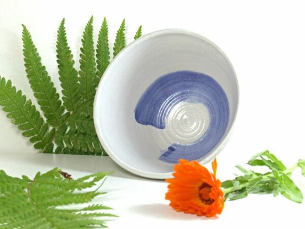 White and Blue Stoneware Swirl Bowl