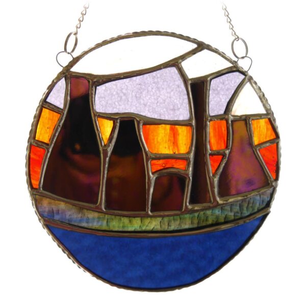 Potbank Stained Glass Picture Suncatcher Skyline Sunset Ring