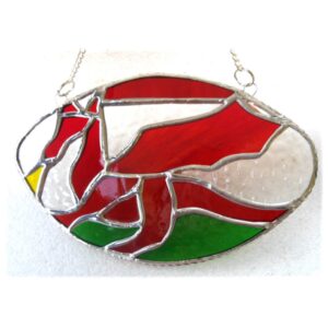 Welsh dragon red rugby ball stained glass suncatcher