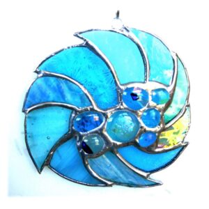 WhirlPool Suncatcher Stained Glass British Handmade sea waves abstract