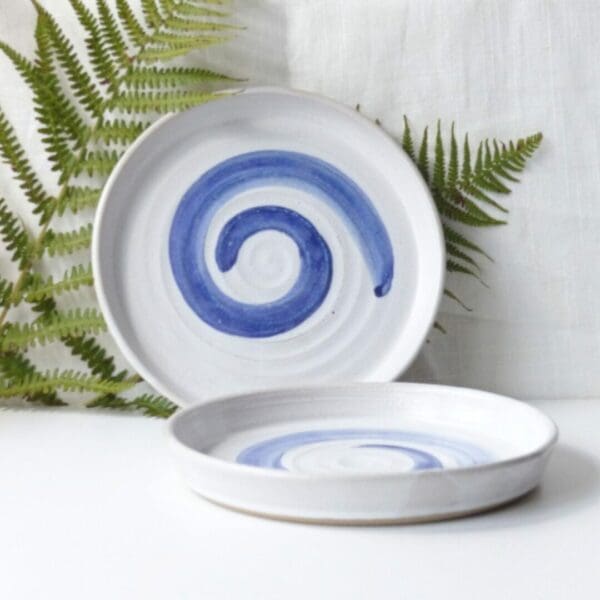 White and Blue Swirl Stoneware 19.5cm Plate