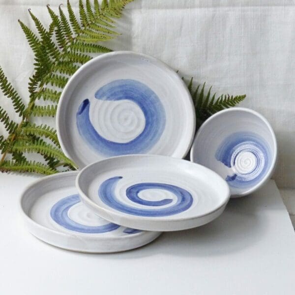 White and Blue Swirl Stoneware 19.5cm Plate