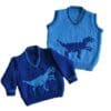 Knitting Pattern-V-Neck Dinosaur Tops, Velociraptor, up to 7 years, DK