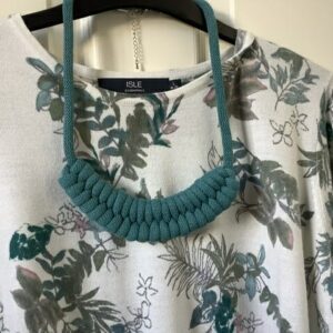 Teal macrame necklace in recycled cotton cord.
