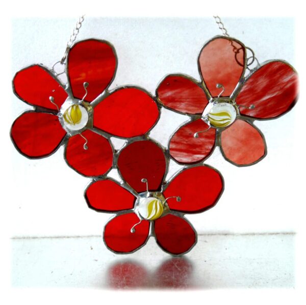 trio of dahlias stained glass suncatcher floral red