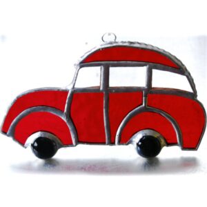 Car Suncatcher Red Stained Glass Handmade