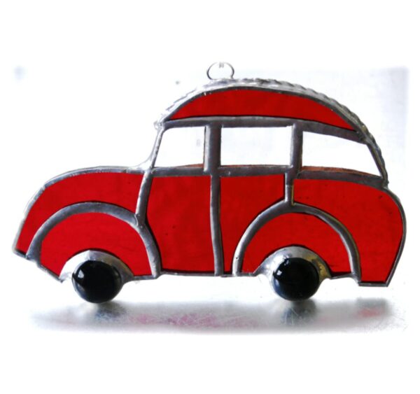 Car Suncatcher Red Stained Glass Handmade