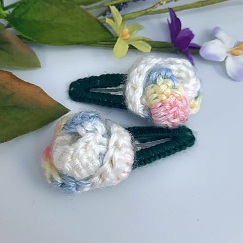 Pastel colours crochet rose hair clips