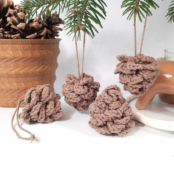 Brown crochet pine cone fir tree decorations