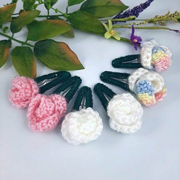 Crochet rose hair clips
