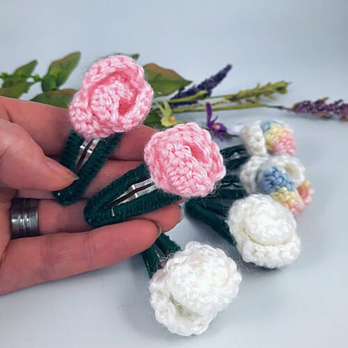 Crochet rose hair clips