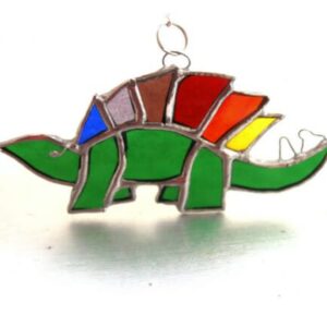 dinosaur stained glass rainbow suncatcher green