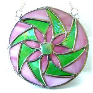 Floral Swirl Suncartcher Stained Glass Pink Handmade