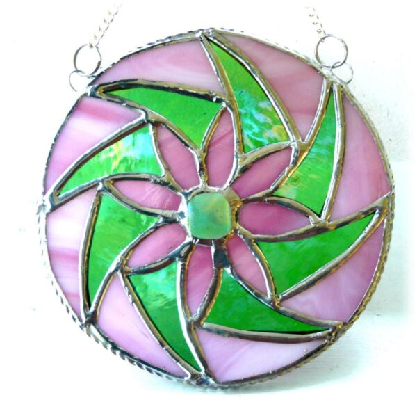 Floral Swirl Suncartcher Stained Glass Pink Handmade