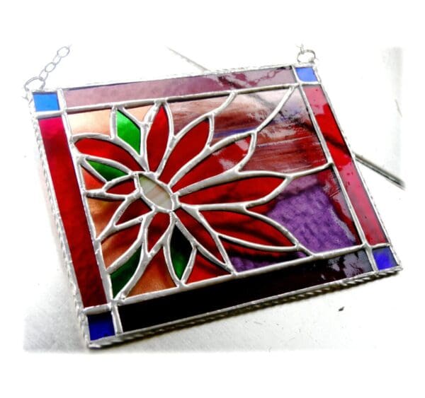 Framed Flower Suncatcher Stained Glass Dahlia Handmade