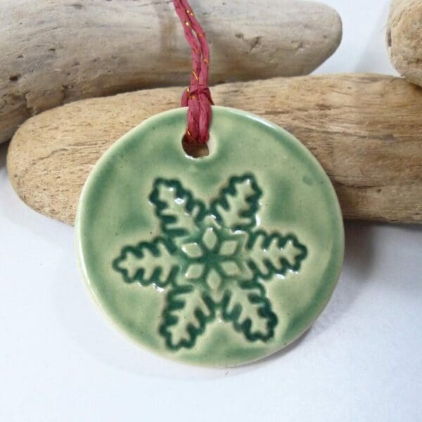 Green Ceramic Stoneware Snowflake Christmas Decoration