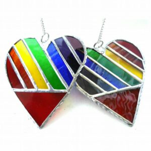 Rainbow Heart Stained Glass Suncatcher Diagonal Stripes