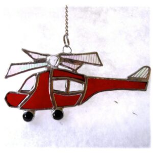 Red Helicopter Suncatcher Stained Glass Rescue
