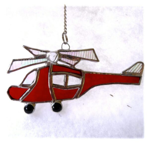Red Helicopter Suncatcher Stained Glass Rescue