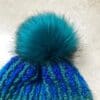 hand knitted adult winter hat in Teal with detachable faux fur pompom - Image 3