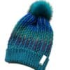 hand knitted adult winter hat in Teal with detachable faux fur pompom
