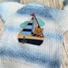 Boy's hand knitted cardigan with bear in a sailing ship applique and embroiodery - Image 5