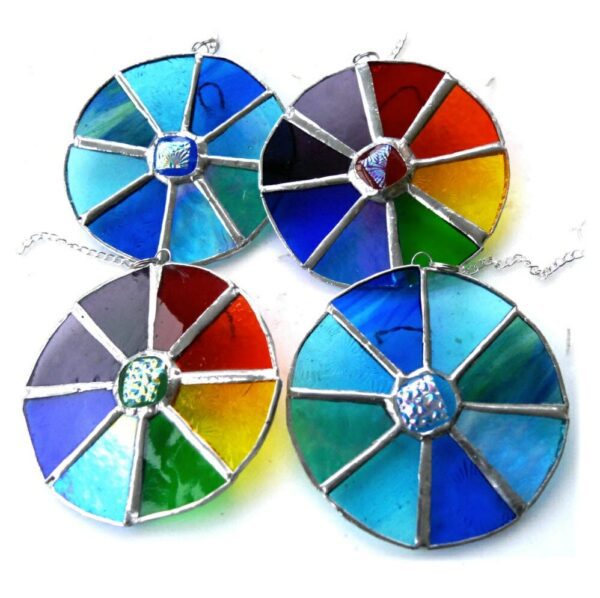 Jewel Wheel Stained Glass Suncatcher Colour Choice Rainbow sea colours