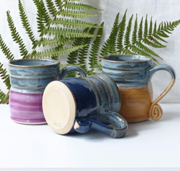Large Blue Stoneware Ceramic Mugs