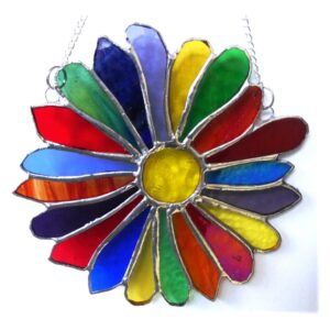 Rainbow Sunflower stained glass handmade suncatcher