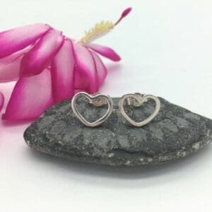 silver open heart stud earrings