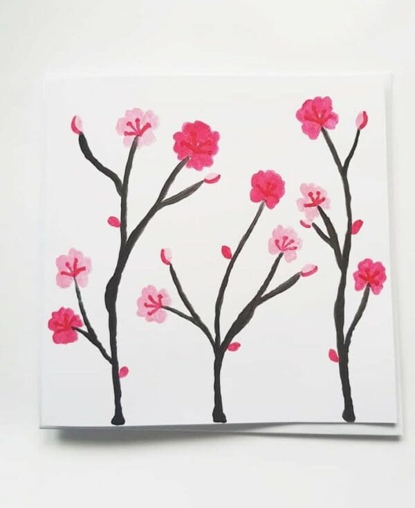 Original hand painted watercolour cherry blossom card