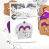 Crochet crown applique brooches