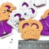Crochet crown applique brooches