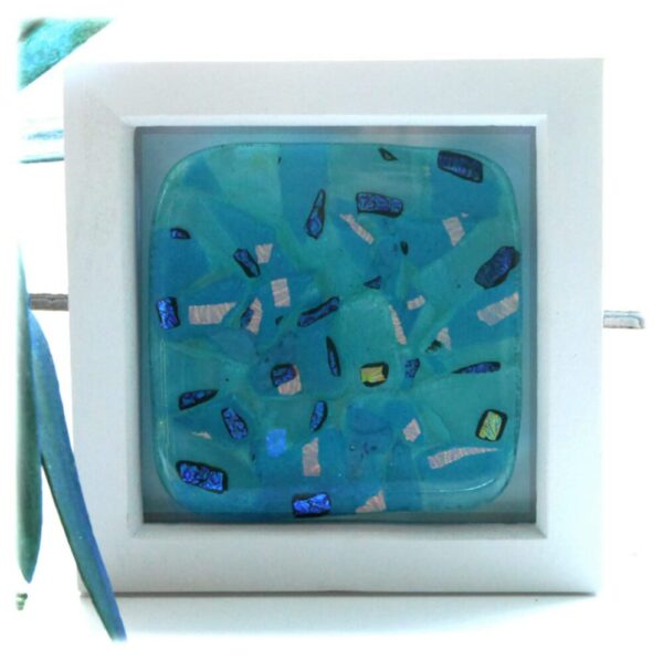 Fused Glass Turquoise Abstract picture dichroic box framed