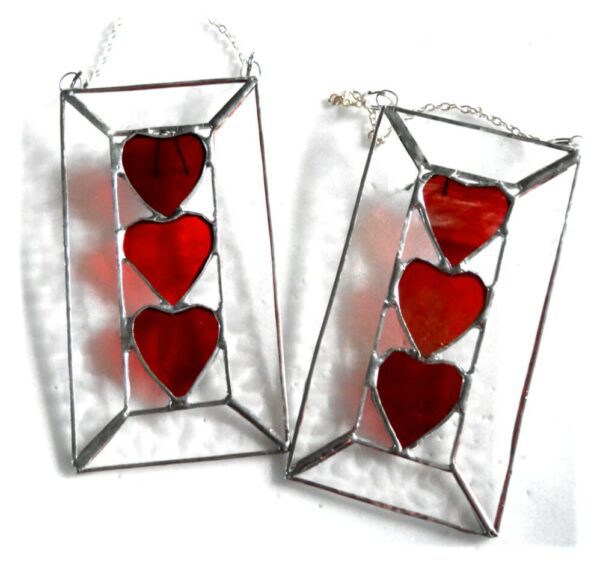 3 of Hearts Stained Glass Suncatcher Red