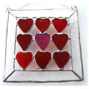 heart 9 framed reds stained glass suncatcher