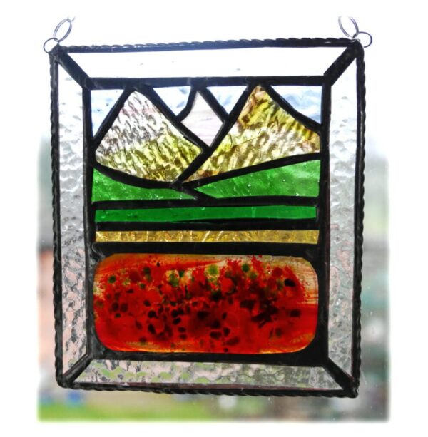 Poppy Mountain Stained Fused Glass Suncatcher Picture Handmade