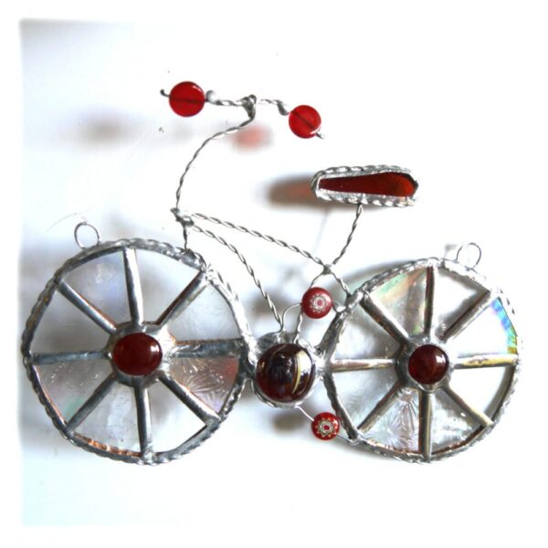 bicycle stained glass red bike cyclist suncatcher