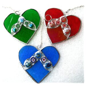 Nugget Heart red skyblue green dichroic stained glass suncatcher valentine mothers day
