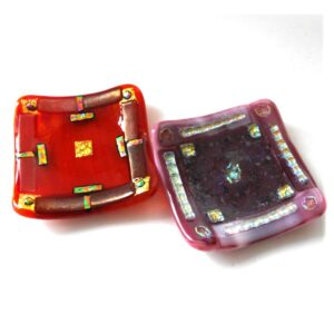 Red Pink dichroic fused glass dishes