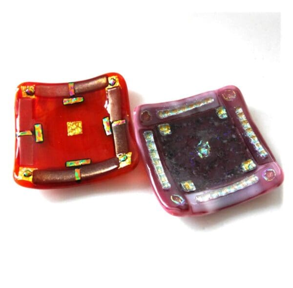 Red Pink dichroic fused glass dishes