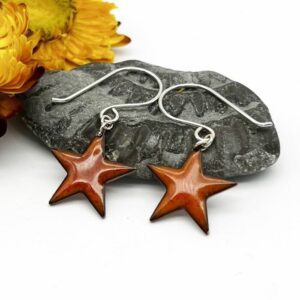star earrings in orange and red enamel on sterling silver ear wires