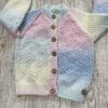 Girl's hand knitted cardigan to fit age 2 - 3 years - pastel shades with cute hedgehog embroidery - Image 2