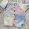 Girl's hand knitted cardigan to fit age 2 - 3 years - pastel shades with cute hedgehog embroidery - Image 3