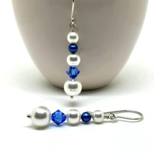 Pearl Earrings With Blue Crystals