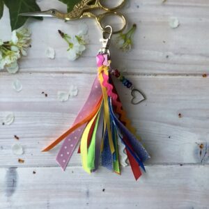 Rainbow Ribbon Tassel Bag or Scissor Charm