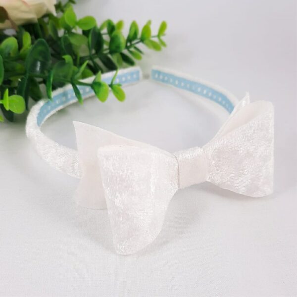 Velvet headband with matching bow in white