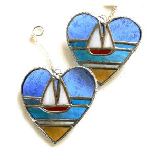 Sailboat Heart Stained Glass Handmade Suncatcher