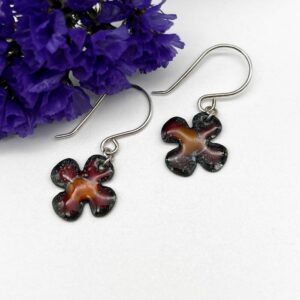 little flowers enamelled in reds and on handmade silver ear wires